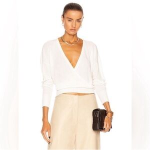 L'Agence 'Blair' Crossover Knit Pullover Sweater, Metallic Ivory